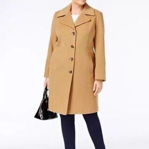 Anne Klein Women's Plus‎ Size Wool- Cashmere Blend Walker Coat Camel Sz 16 NWT
